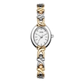 Elegant silver and gold tone women's quartz watch with X-shaped luxury metal link bracelet - Two-tone White Dial