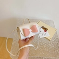 Mini witte PU-lederen crossbodytas voor meisjes met een grote roze strik en riem - Broken Wit