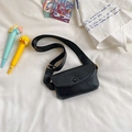 Minimalist black PU leather crossbody bag for kids with adjustable nylon shoulder strap - Black