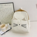 Cartoon cat schoolbag for toddlers in cream and brown contrast colors with 3D ears - White