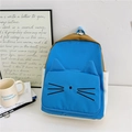 Cartoon cat school bag for kids in blue, white and brown colorblock patchwork style - Blue