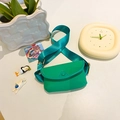 Mini grass green PU leather crossbody bag for kids with wide blue shoulder strap - Green