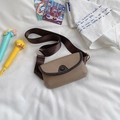 Kids mini semi-circle crossbody bag in khaki textured PU leather with brown trim - Khaki