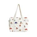 White quilted tote bag featuring colorful cartoon ice skating bears and soft handles - Off-white Bear Style