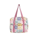 Quilted floral kids tote bag with colorful cartoon patterns and pink ribbon handles - Pink Color Blocking Style
