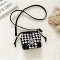 Kids black and white checkerboard pattern crossbody bag with fashion gold buckle - Black Diamond Pattern Without Pendant