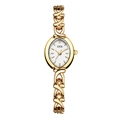 Elegant gold bracelet watch with oval white dial and vintage knot-style links for women - Gold White Face