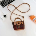 Mini borsa a tracolla scozzese per bambine in tweed rosso e verde con dettagli in cuoio - Marrone