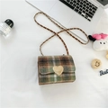 Mini sac bandoulière pour fille en tweed à carreaux vert avec fermoir cœur doré - Vert