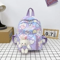 Purple rabbit school bag with plush bunny keychain and cute heart prints for girls - Purple