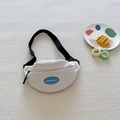 Marsupio in tela crema per bambini con tracolla nera e toppa con logo blu - Bianco