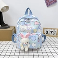 Zaino celeste per bambini con motivi a cuore e ciondolo a forma di coniglio di peluche - Blu