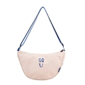 Minimalist canvas smile smiley child crossbody bag with blue adjustable shoulder strap - Off White