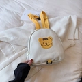 Kids cream canvas backpack with yellow straps and cute tiger embroidery patch - Large / Yellow
