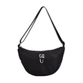 Black half-moon canvas shoulder bag for kids with white GQ U logo and adjustable strap - Black
