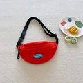 Kids red canvas chest bag with adjustable strap and blue logo patch for travel - Red