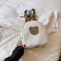 Cute cream canvas toddler backpack with brown bear patch and adjustable straps - Large / Brown