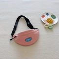 Pink canvas crossbody chest bag for kids with adjustable strap and blue letter logo - Pink