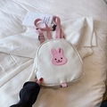 Cute off-white canvas toddler backpack featuring pink rabbit embroidery and straps - Large / Pink