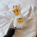 Kids cream canvas backpack featuring a yellow tiger cartoon patch and adjustable straps - Small / Yellow
