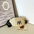 Marsupio in tela beige con logo NY nero e tracolla regolabile per bambini e ragazzi - Bianco