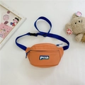 Kid's canvas fanny pack in bright orange and royal blue with adjustable strap - Orange