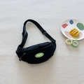 Kids black canvas crossbody chest bag with green PEACE patch and adjustable strap - Black