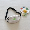 Kids cream canvas crossbody chest bag with green PEACE patch and black adjustable strap - White