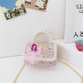 Bolso rosa de lentejuelas para niña con asa de perlas y detalle de diamantes - Estilo 1 / Rosa