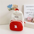 Mochila infantil ligera de lona en crema y rojo con bordado de la letra R - Rojo
