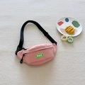 Pink canvas waist bag for kids with Peace patch and adjustable strap shown on texture - Pink