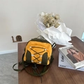 Kids trendy mini canvas backpack with yellow and olive green color-blocking design - Yellow