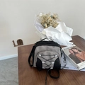 Kids trendy grey and black contrast backpack with stylish elastic drawstring details - Gray