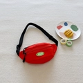 Kids red canvas chest bag with green PEACE embroidery and adjustable strap - Orange Red