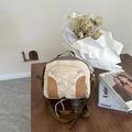 Kids color-block canvas backpack in beige and brown with adjustable olive straps - Khaki