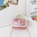 Mini bolso de lentejuelas rosas para niña con encaje y asa de perlas de imitación - Estilo 1 / Rojo