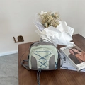 Kids' fashion backpack in light green and grey contrast with blue elastic cords - Green