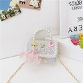 Light blue sequin mini girls' purse with lace trim, pearl handle, and cute doll decor - Style 2 / White