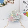 Mini light blue sequined bag for girls with lace trim, pearl handle, and chain strap - Style 2 / Green
