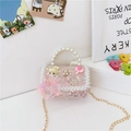 Pink sequin mini girls' crossbody bag with pearl handle and cartoon doll ornament - Style 2 / Pink