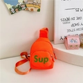 Kids bright orange canvas crossbody chest bag with green letter print and adjustable strap - Orange