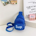 Kids royal blue canvas chest bag with white Sup print and adjustable strap - Blue