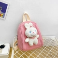 Zaino in tela rosa con coniglietto per bambini con peluche e dettagli in perle - Rosa