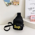 Kids black canvas chest bag with yellow Sup print and adjustable fabric shoulder strap - Black
