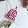 Mini zaino per bambini in tela a quadretti bianchi e rossi con coulisse regolabile - Rosso