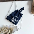 Mini zaino in tela blu navy per bambini con chiusura a coulisse e stampa di lettere bianche - Cowboy