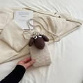 Lindo bolso bandolera de punto hecho a mano para niña estilo oveja en beige y café - Blanco