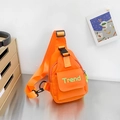Kids trendy orange canvas chest bag with fluorescent green Trend print and black buckle - Orange