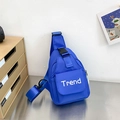 Blue canvas chest bag for kids with Trend lettering and adjustable buckle strap - Blue