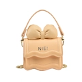 Mini apricot girl's crossbody bag with large bow decoration and gold chain strap - Yellow